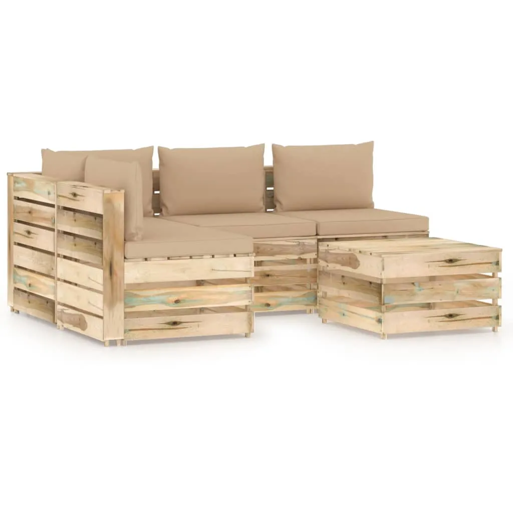 vidaXL Set Divani da Giardino con Cuscini 5 pz Legno Impregnato Verde