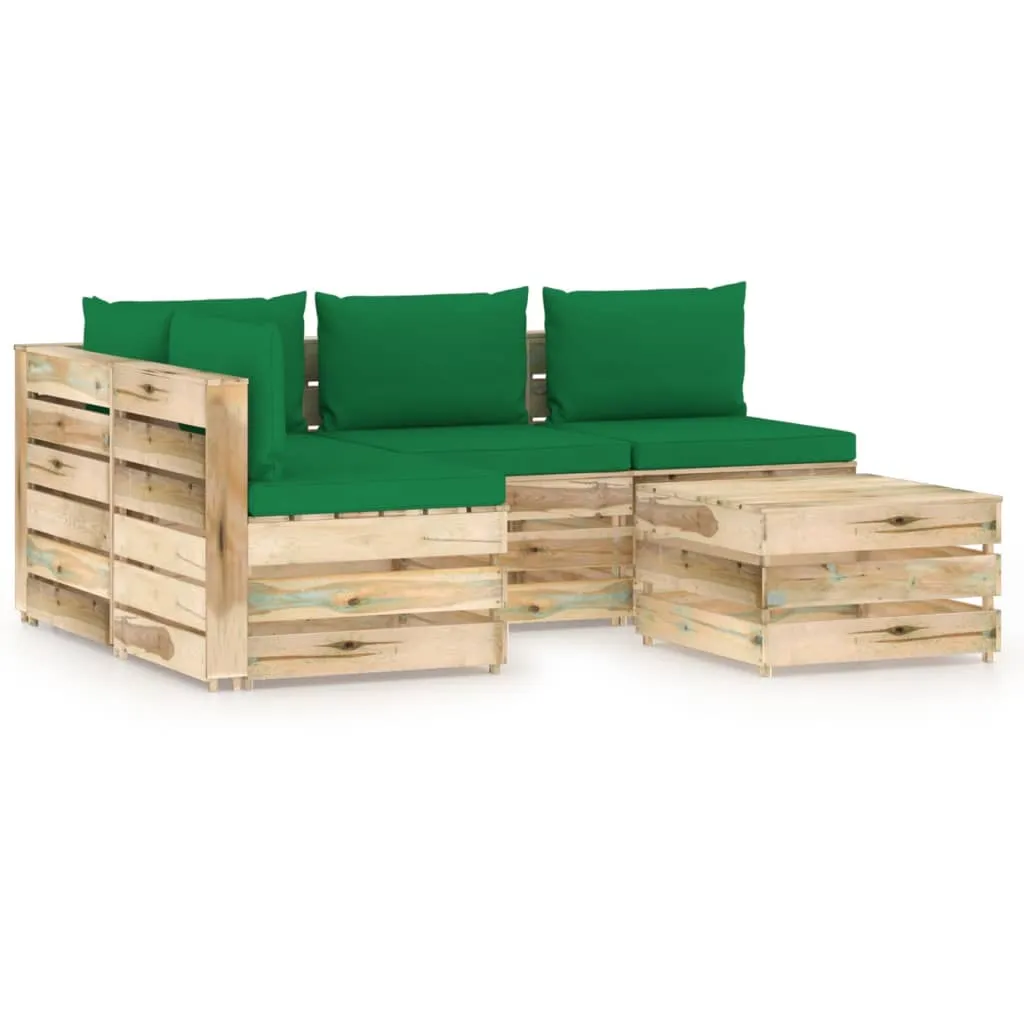 vidaXL Set Salotto da Giardino con Cuscini 5 pz Legno Impregnato Verde