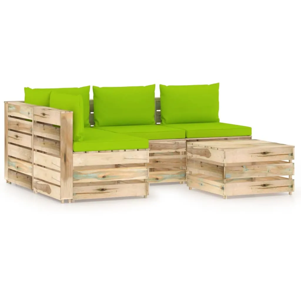 vidaXL Set Salotto da Giardino con Cuscini 5 pz Legno Impregnato Verde