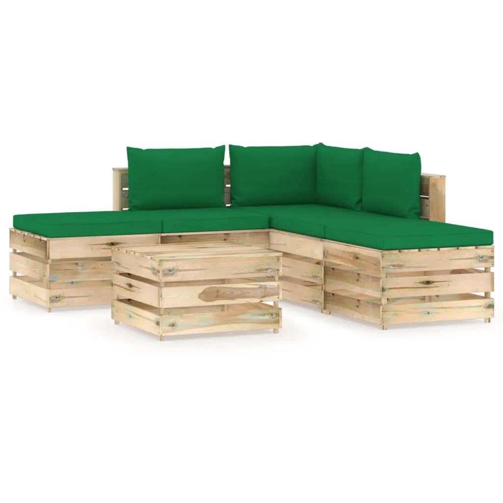 vidaXL Set Divani da Giardino con Cuscini 6 pz Legno Impregnato Verde