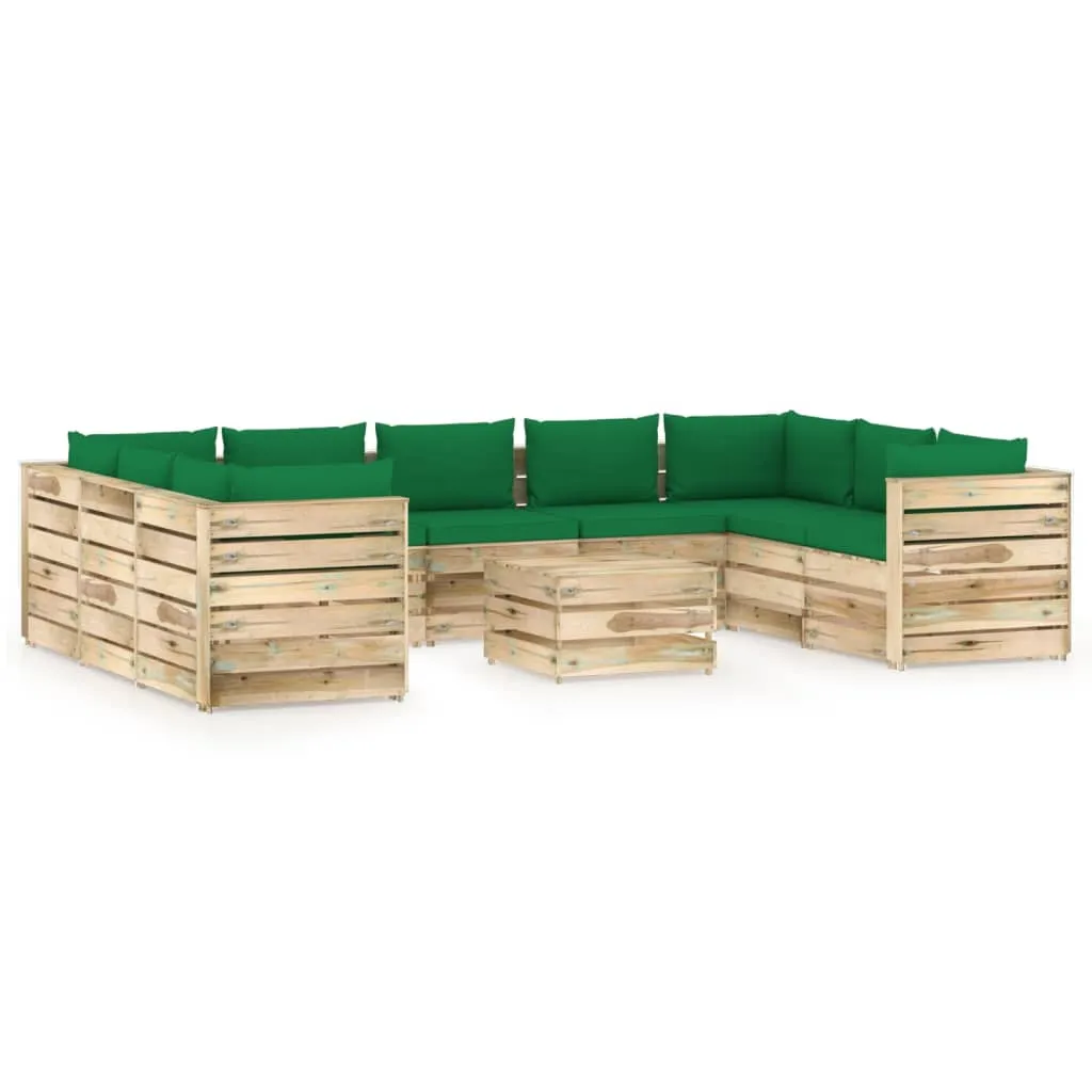 vidaXL Set Divani da Giardino con Cuscini 10 pz Legno Impregnato Verde