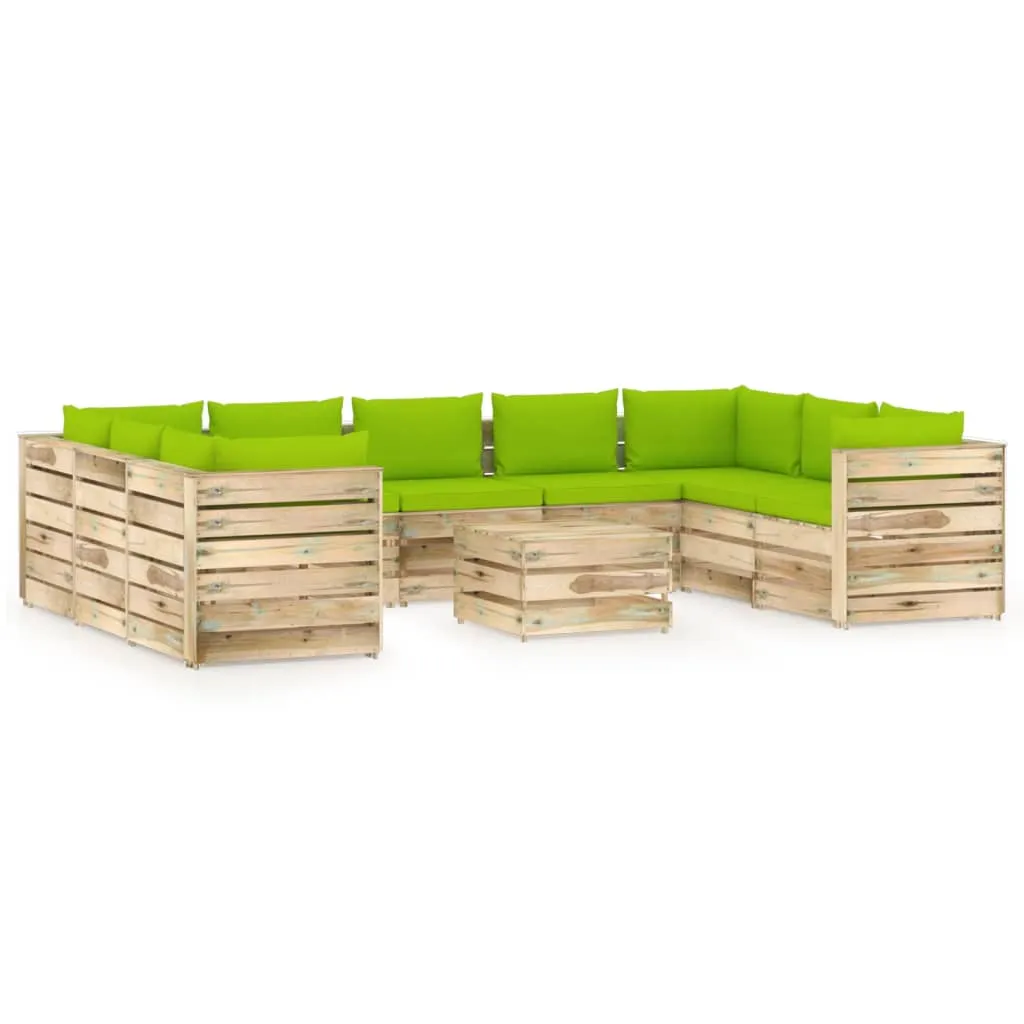 vidaXL Set Divani da Giardino con Cuscini 10 pz Legno Impregnato Verde