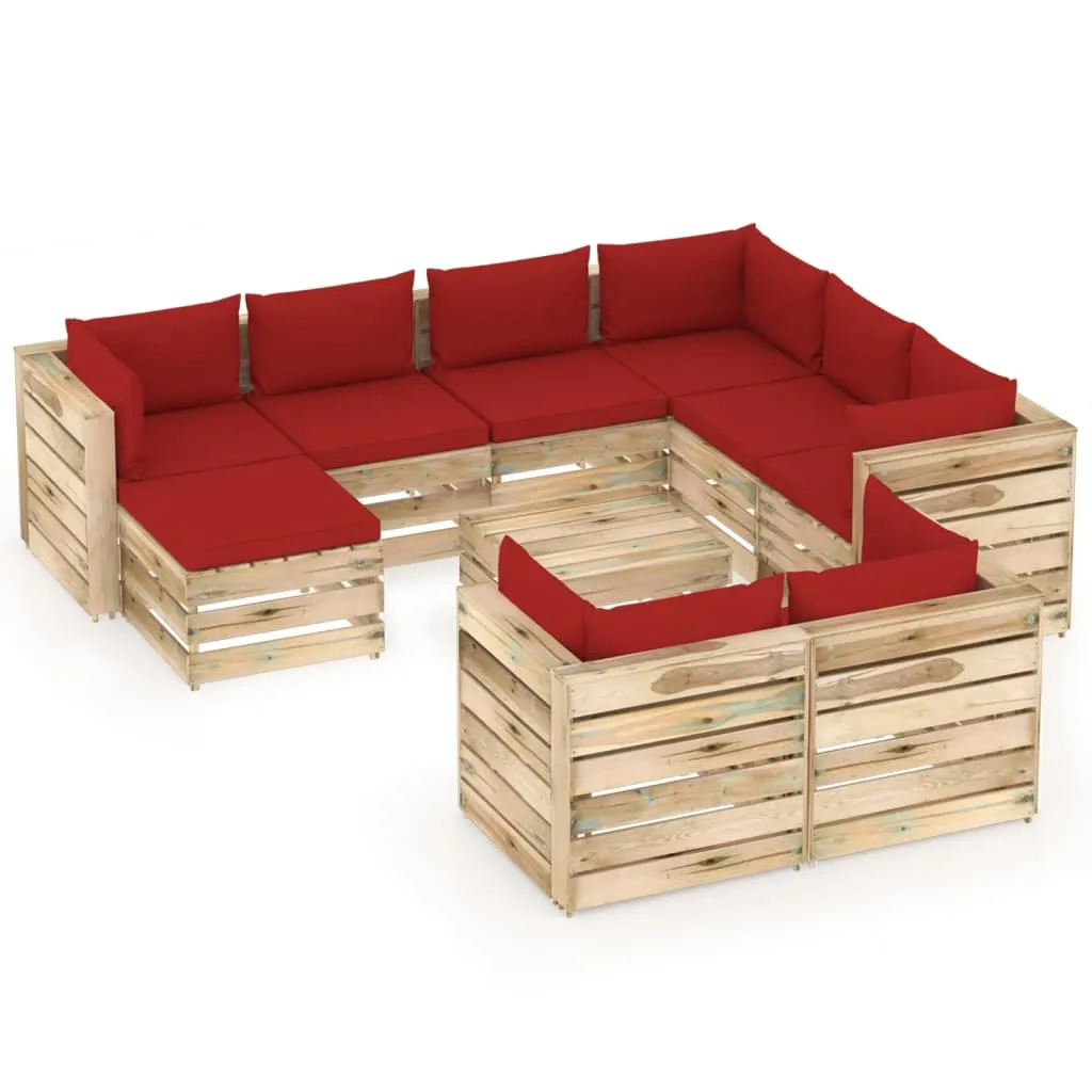 vidaXL Set Divani da Giardino con Cuscini 10 pz Legno Impregnato Verde