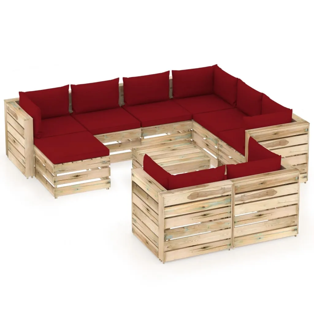 vidaXL Set Salotto da Giardino con Cuscini 10pz Legno Impregnato Verde