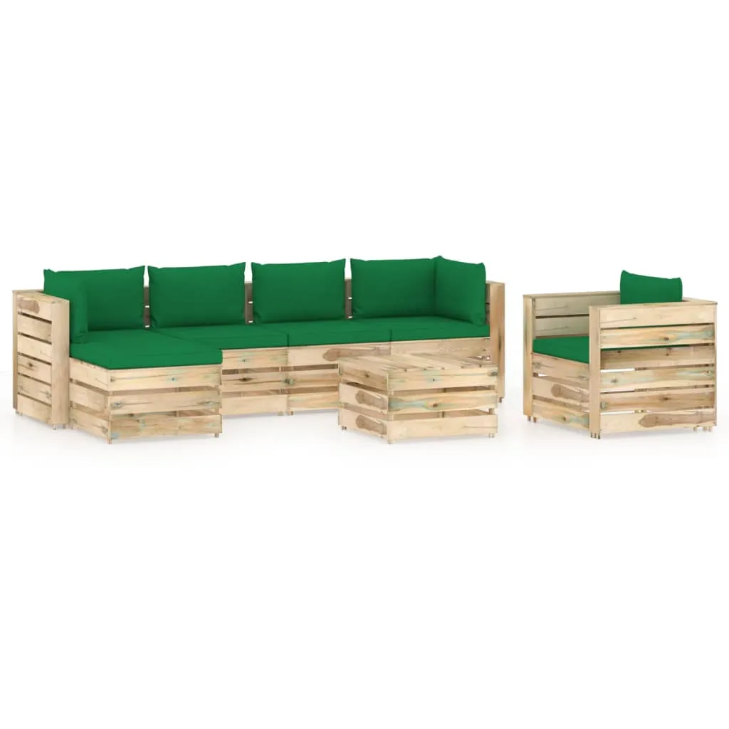 vidaXL Set Salotto da Giardino con Cuscini 7 pz Legno Impregnato Verde