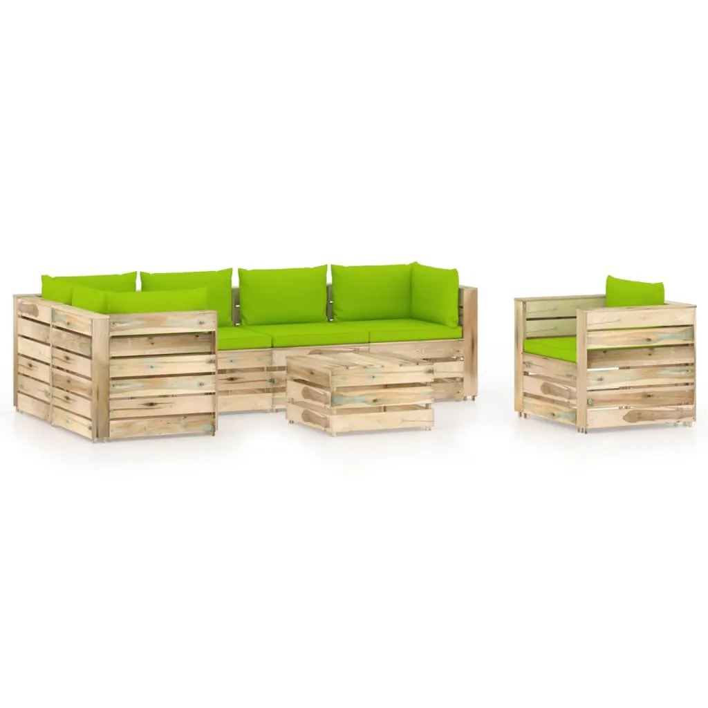 vidaXL Set Salotto da Giardino con Cuscini 7 pz Legno Impregnato Verde