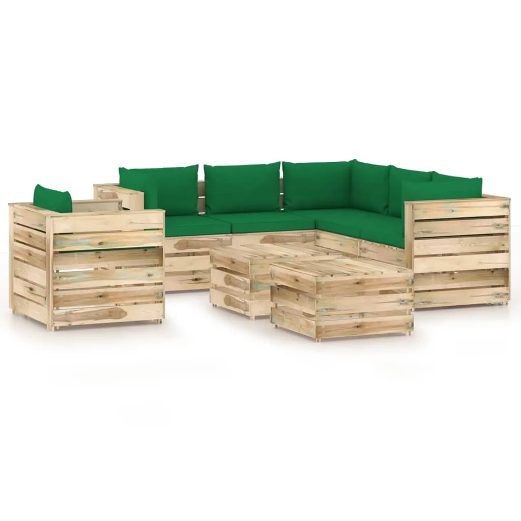 vidaXL Set Salotto da Giardino con Cuscini 8 pz Legno Impregnato Verde