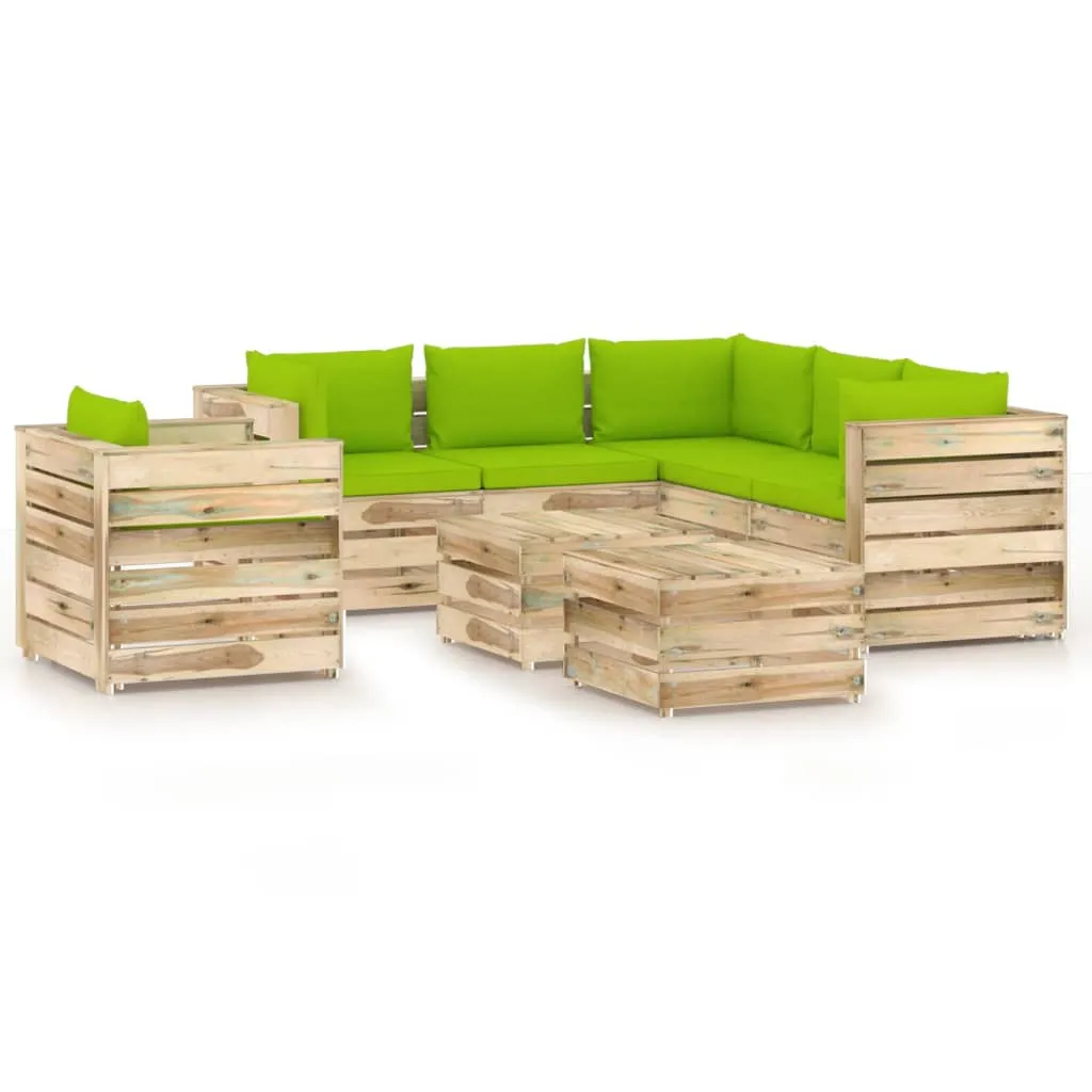 vidaXL Set Salotto da Giardino con Cuscini 8 pz Legno Impregnato Verde