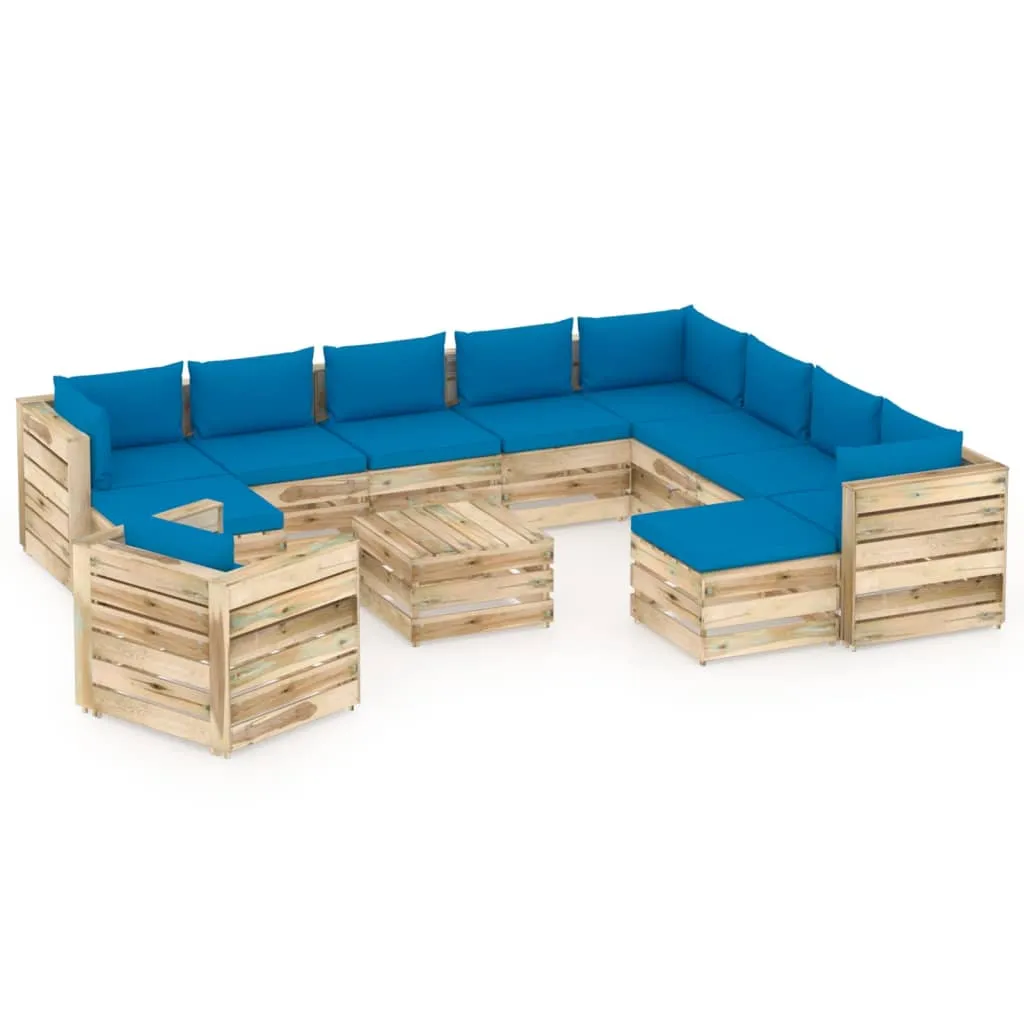 vidaXL Set Salotto da Giardino con Cuscini 12pz Legno Impregnato Verde