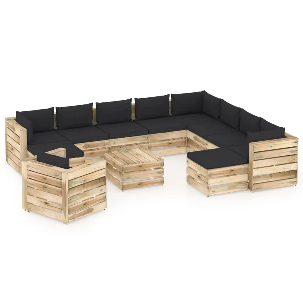 vidaXL Set Salotto da Giardino con Cuscini 12pz Legno Impregnato Verde