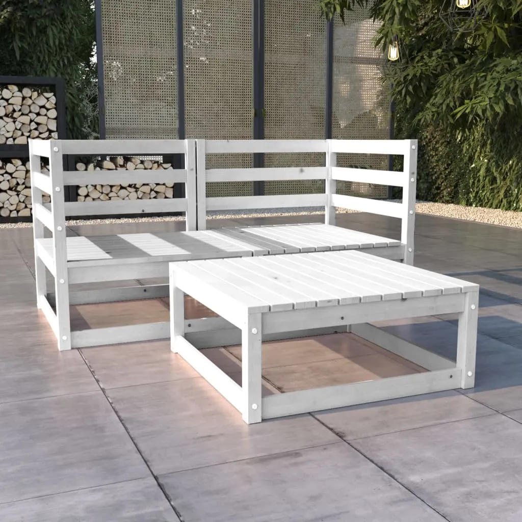 vidaXL Set Divani da Giardino 3 pz Bianco in Legno Massello di Pino