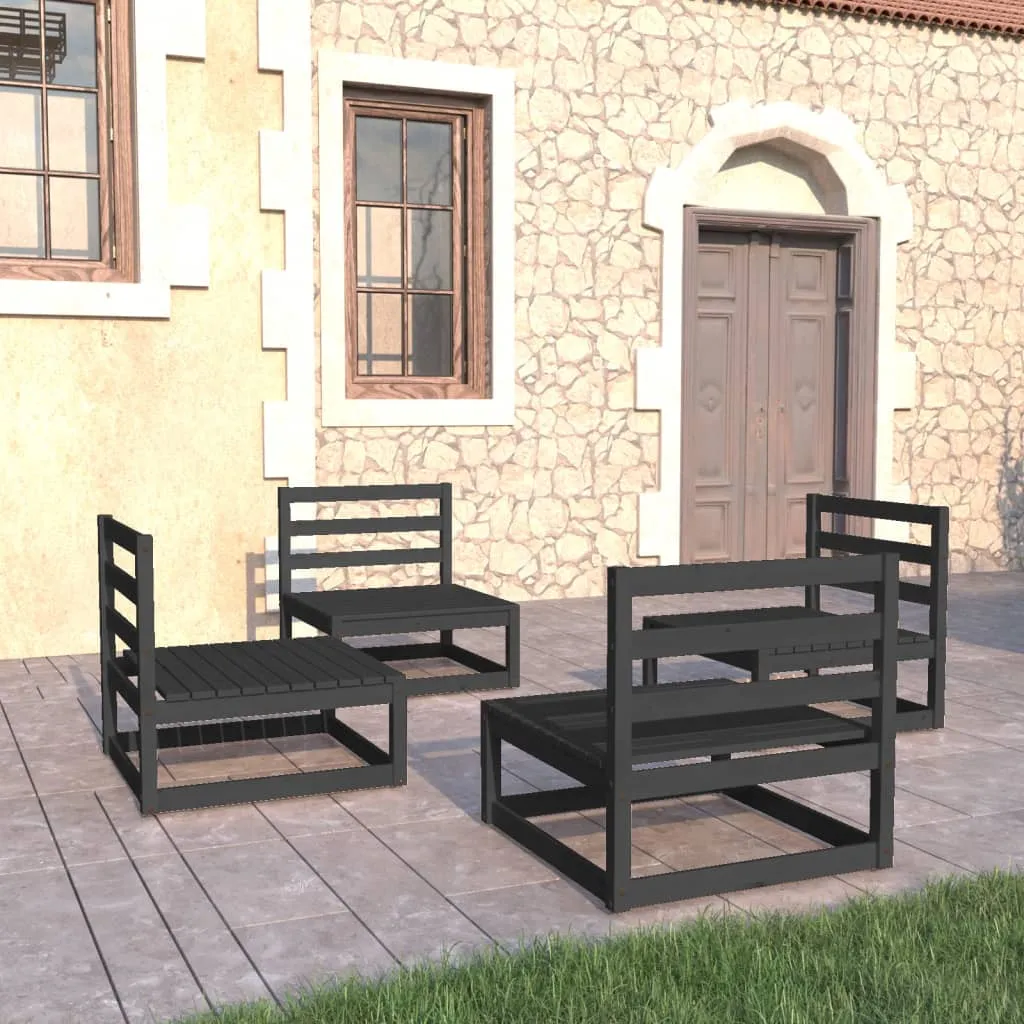 vidaXL Set Divani da Giardino 4 pz Nero in Legno Massello di Pino