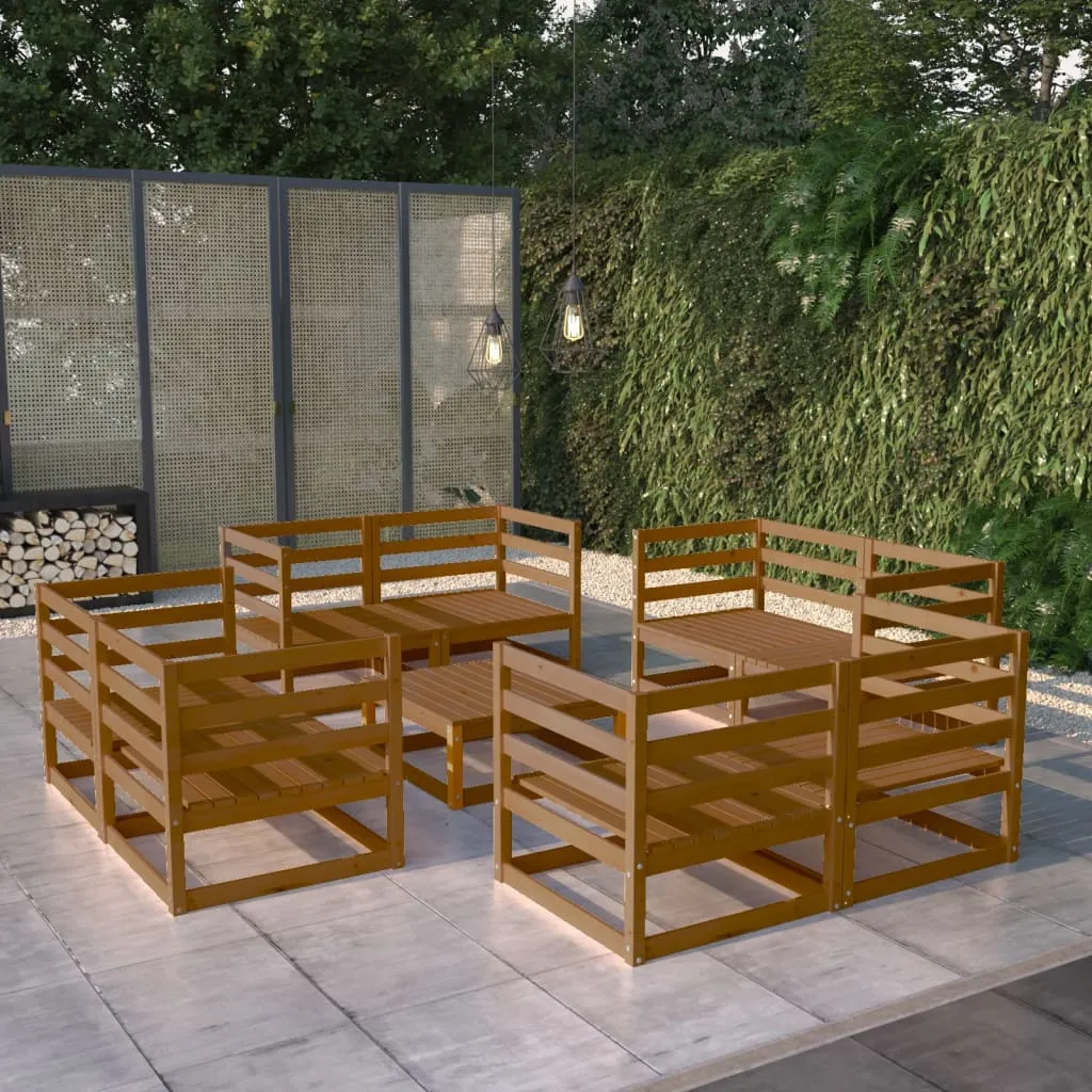 vidaXL Set Divani da Giardino 9 pz Miele in Legno Massello di Pino