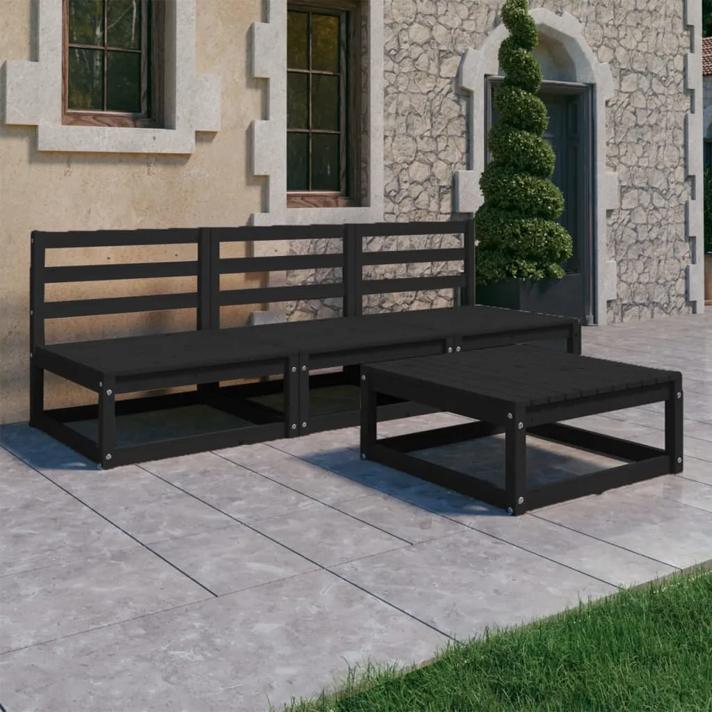 vidaXL Set Divani da Giardino 4 pz Nero in Legno Massello di Pino