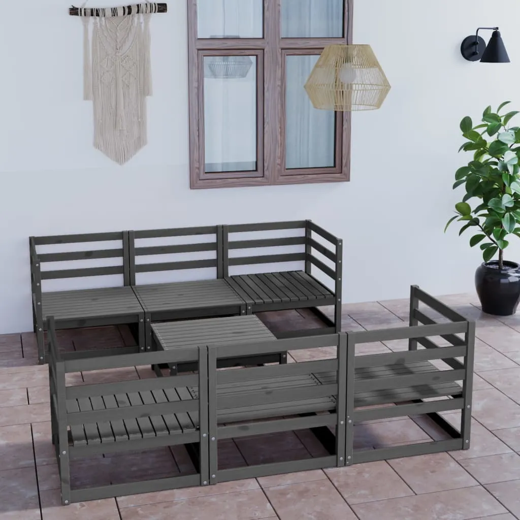 vidaXL Set Divani da Giardino 7 pz Grigio in Legno Massello di Pino