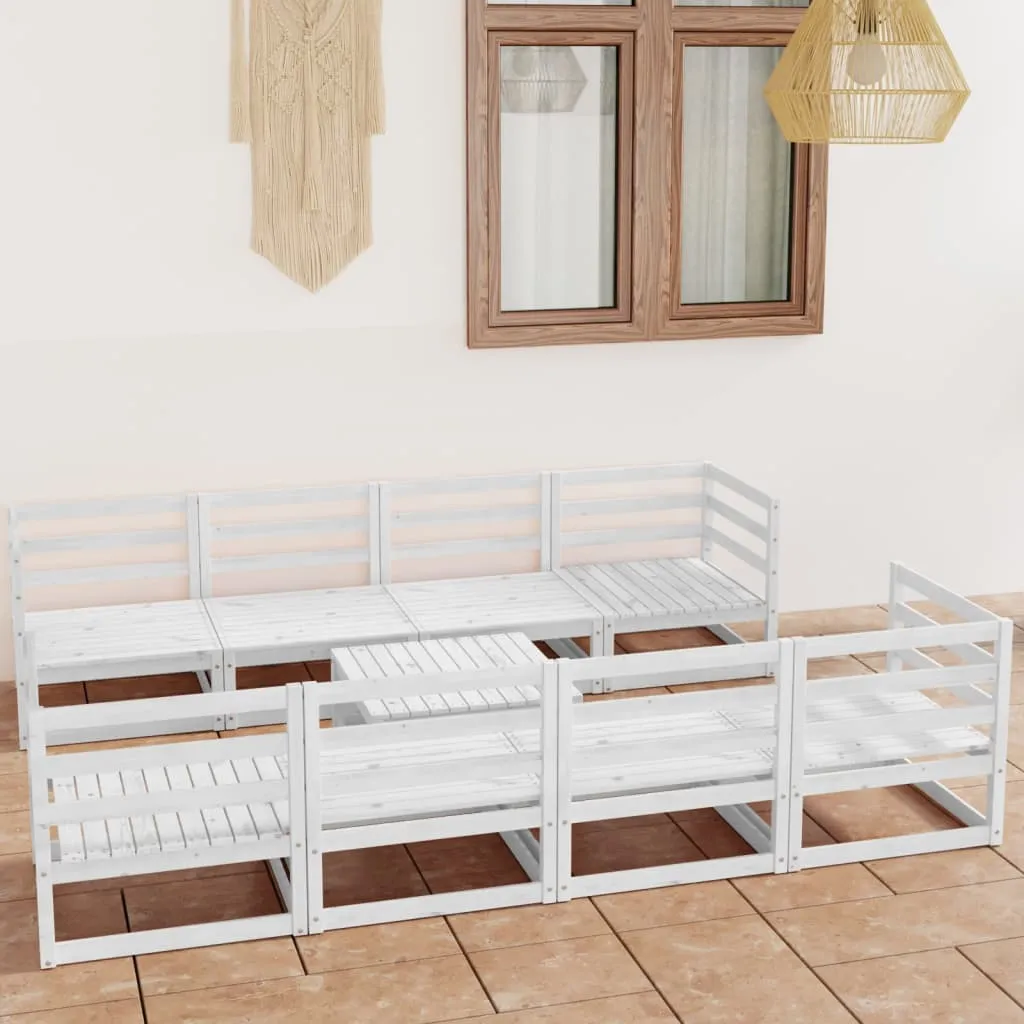 vidaXL Set Divani da Giardino 9 pz Bianco in Legno Massello di Pino