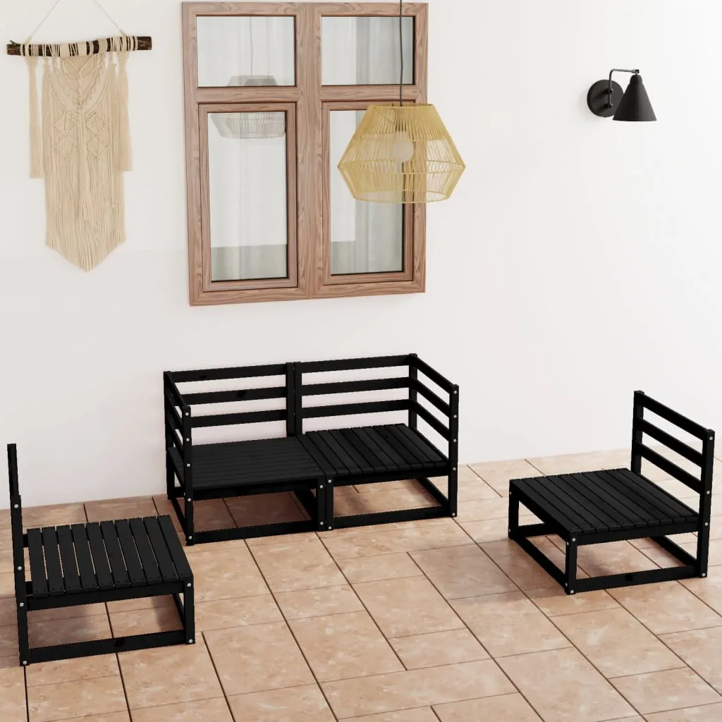 vidaXL Set Divani da Giardino 4 pz Nero in Legno Massello di Pino