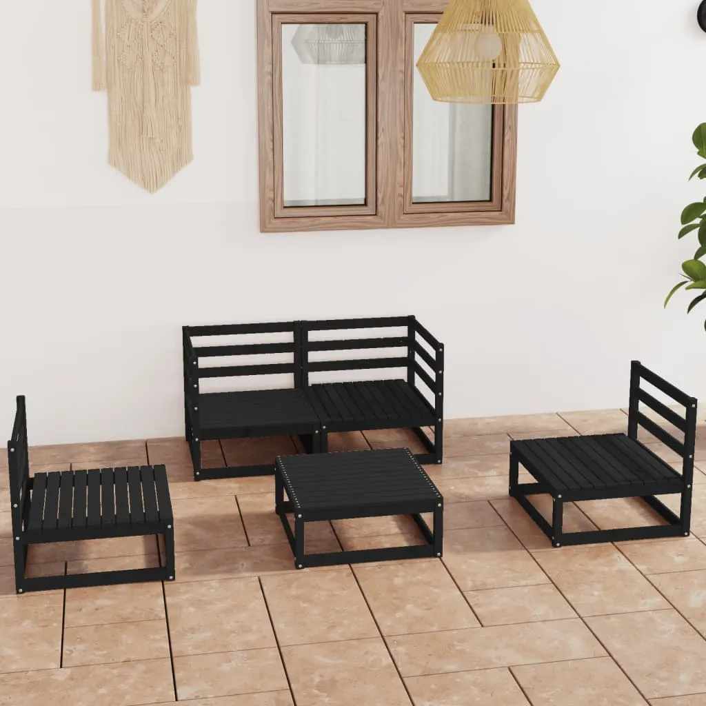 vidaXL Set Divani da Giardino 5 pz Nero in Legno Massello di Pino