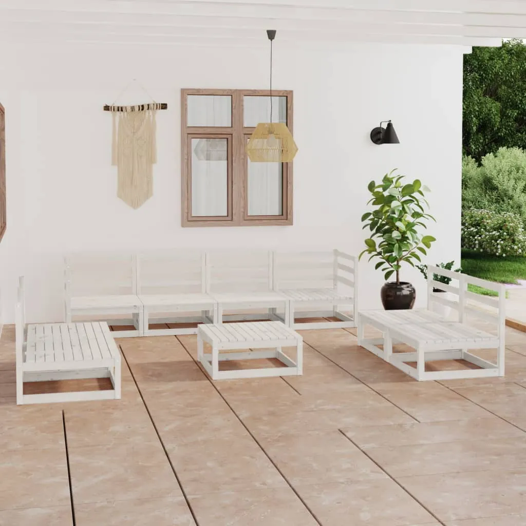 vidaXL Set Divani da Giardino 9 pz Bianco in Legno Massello di Pino