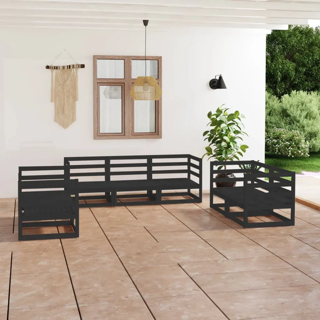 vidaXL Set Divani da Giardino 7 pz Nero in Legno Massello di Pino