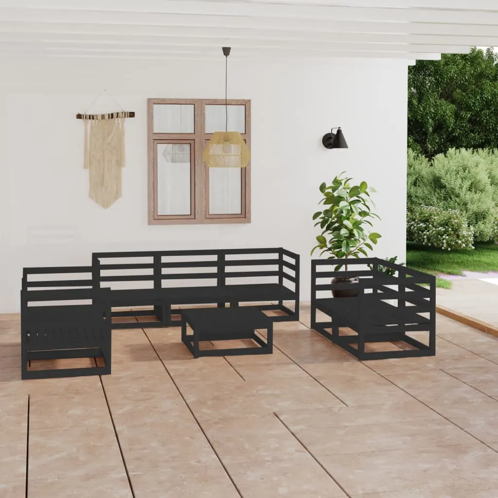 vidaXL Set Divani da Giardino 8 pz Nero in Legno Massello di Pino