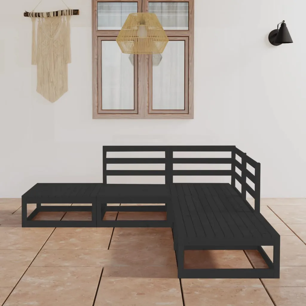 vidaXL Set Divani da Giardino 5 pz Nero in Legno Massello di Pino