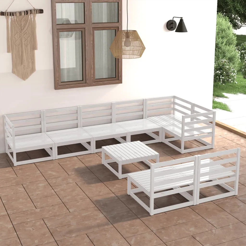 vidaXL Set Divani da Giardino 9 pz Bianco in Legno Massello di Pino