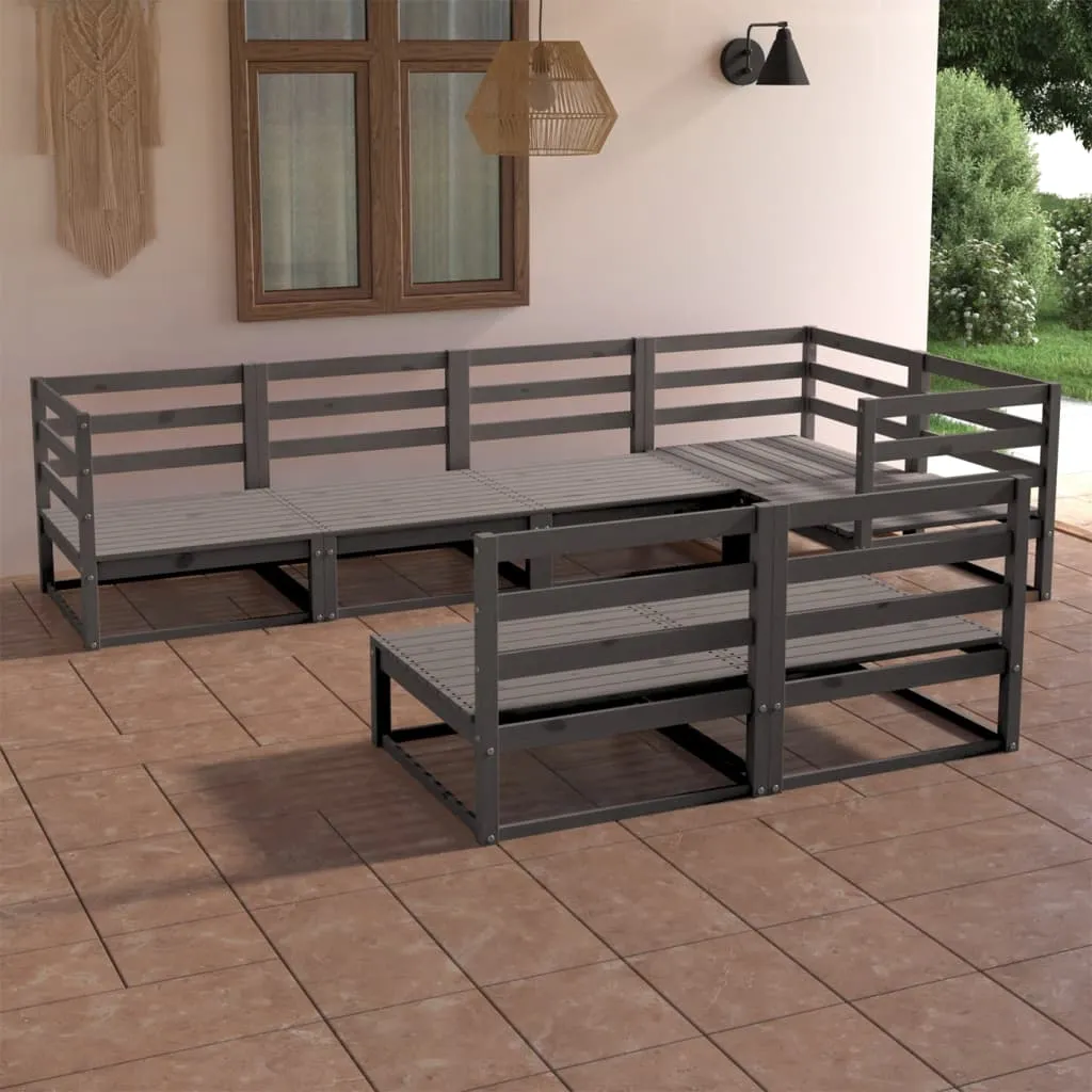 vidaXL Set Divani da Giardino 7 pz Grigio in Legno Massello di Pino