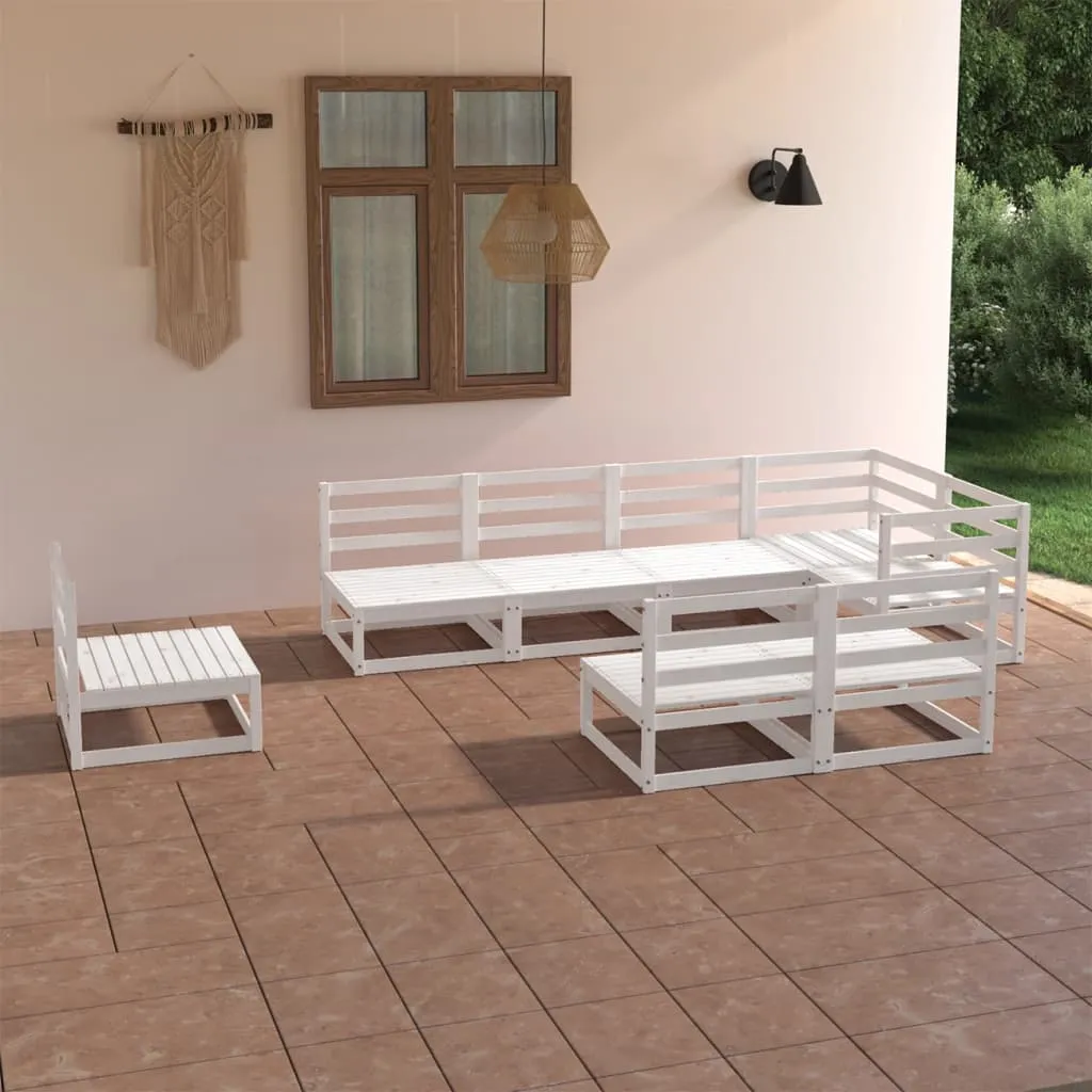 vidaXL Set Divani da Giardino 8 pz Bianchi in Legno Massello di Pino