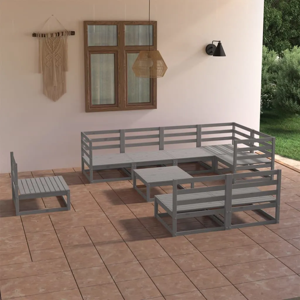 vidaXL Set Divani da Giardino 9 pz Grigio in Legno Massello di Pino