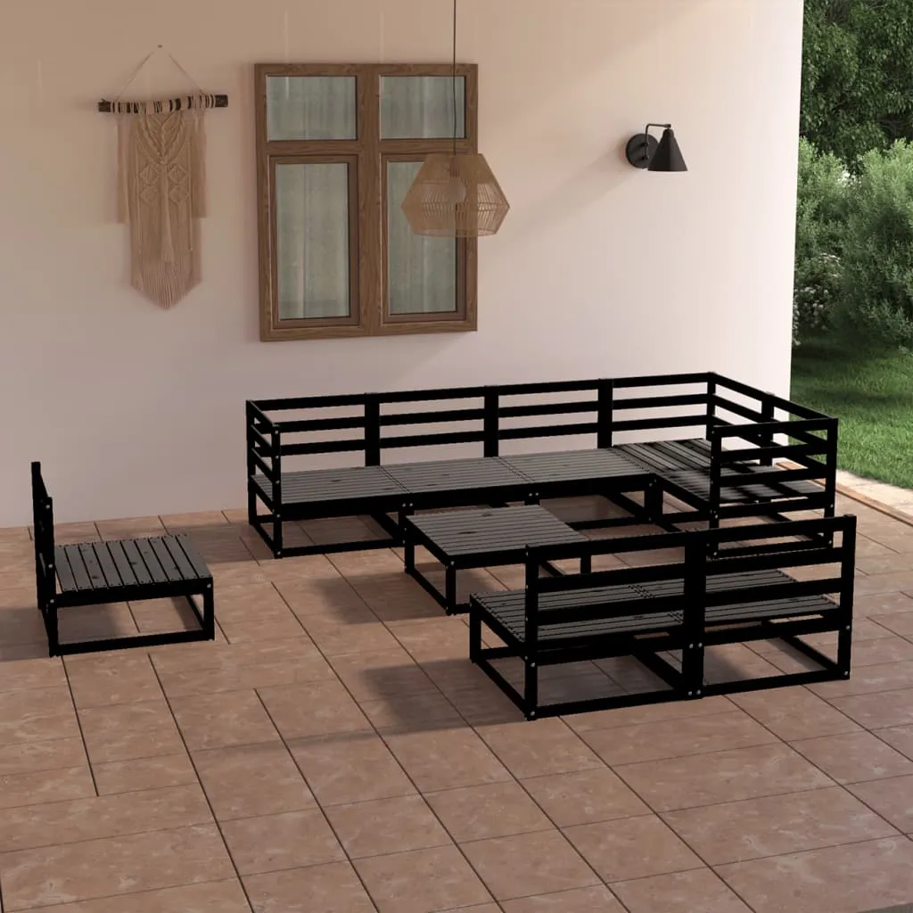 vidaXL Set Divani da Giardino 9 pz Nero in Legno Massello di Pino