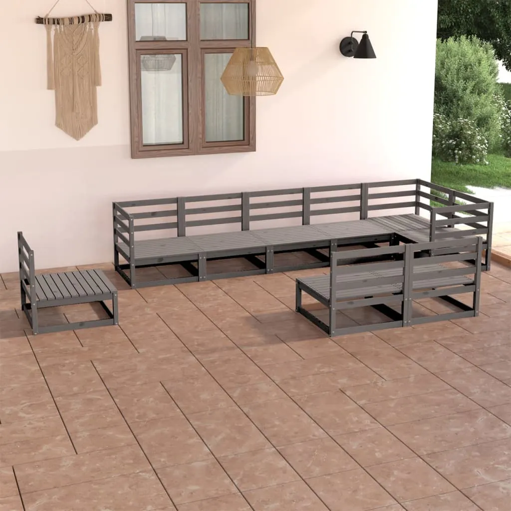 vidaXL Set Divani da Giardino 9 pz Grigio in Legno Massello di Pino