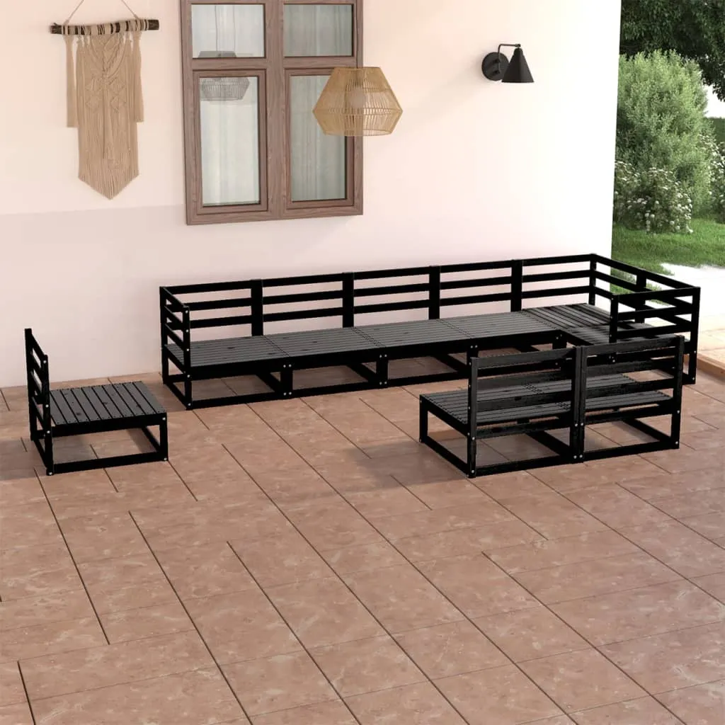 vidaXL Set Divani da Giardino 9 pz Nero in Legno Massello di Pino