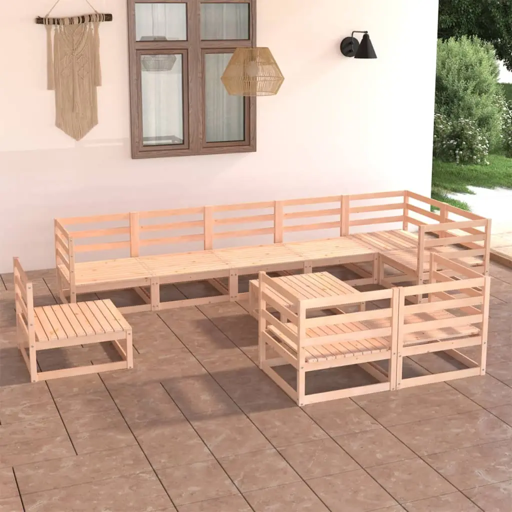 Set Divani da Giardino 10 pz in Legno Massello di Pino