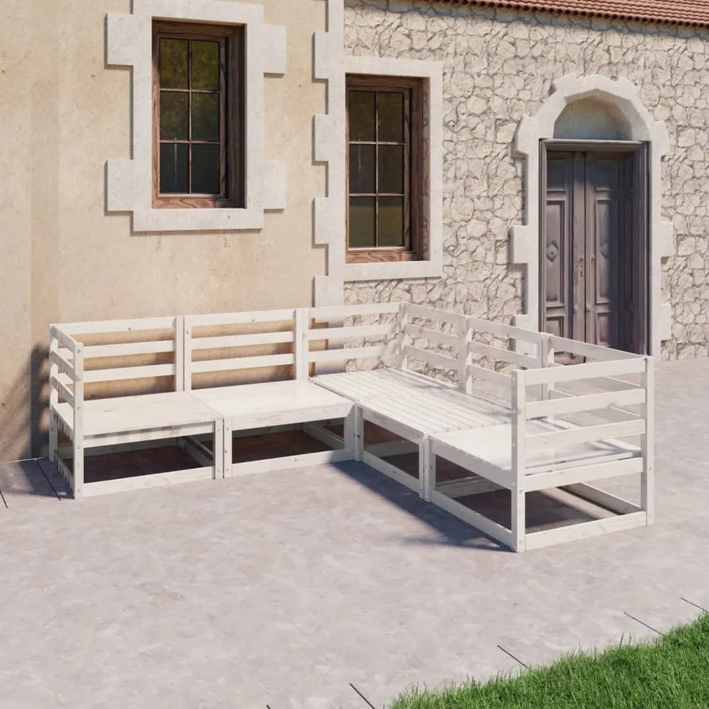 vidaXL Set Divani da Giardino 5 pz Bianchi in Legno Massello di Pino