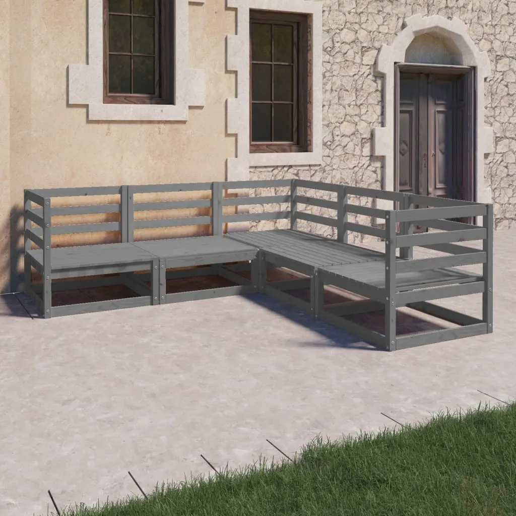 vidaXL Set Divani da Giardino 5 pz Grigi in Legno Massello di Pino