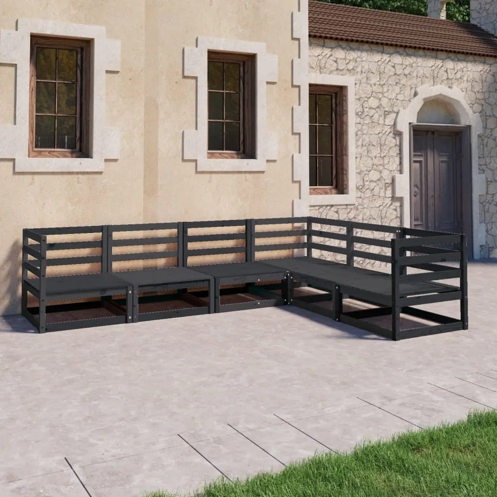 vidaXL Set Divani da Giardino 6 pz Nero in Legno Massello di Pino