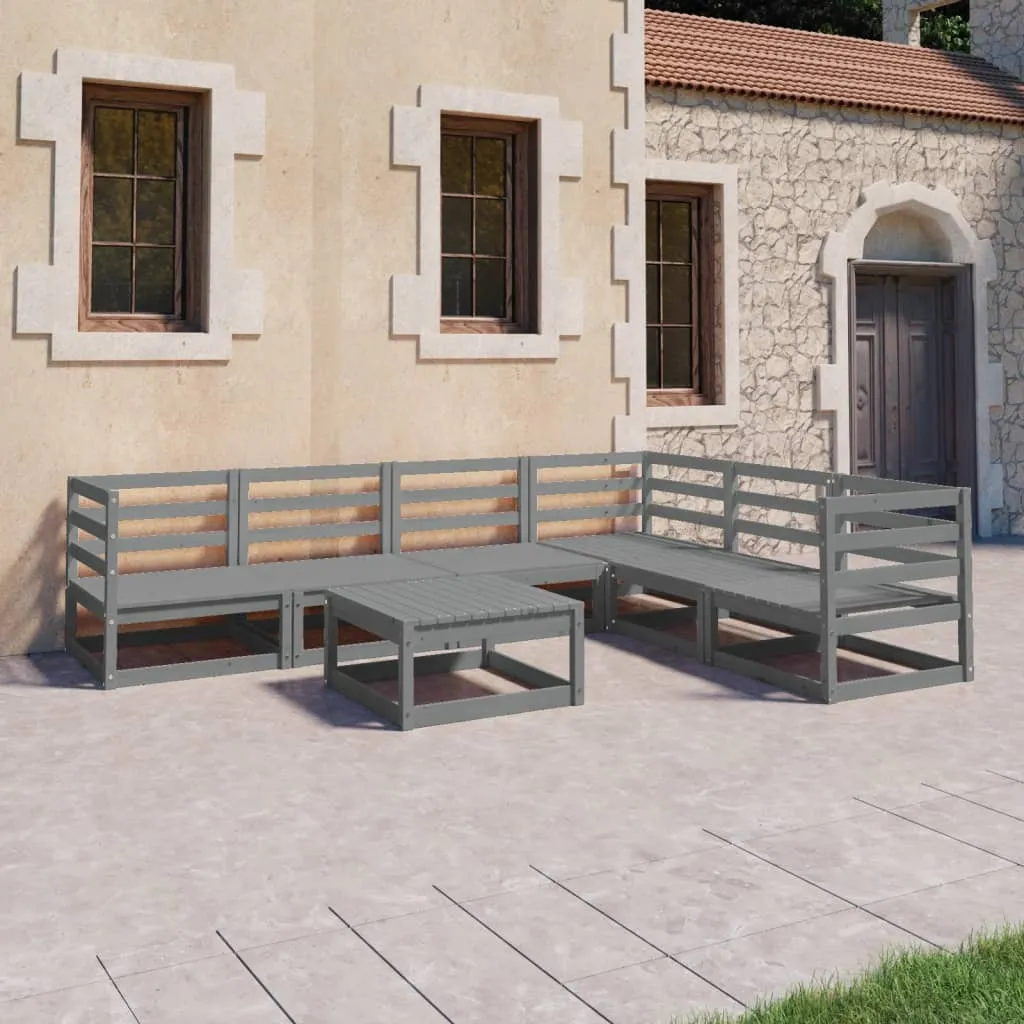 vidaXL Set Divani da Giardino 7 pz Grigi in Legno Massello di Pino