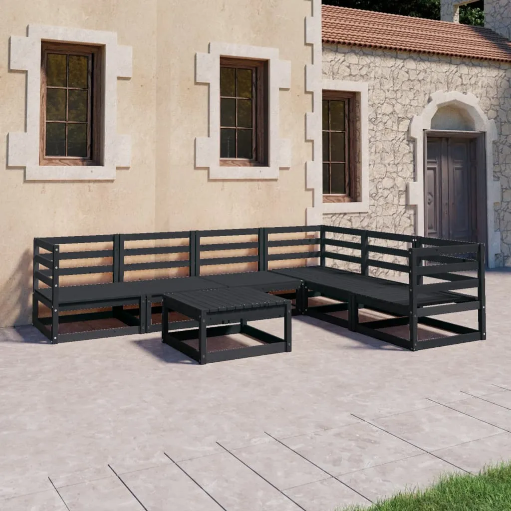 vidaXL Set Divani da Giardino 7 pz Nero in Legno Massello di Pino