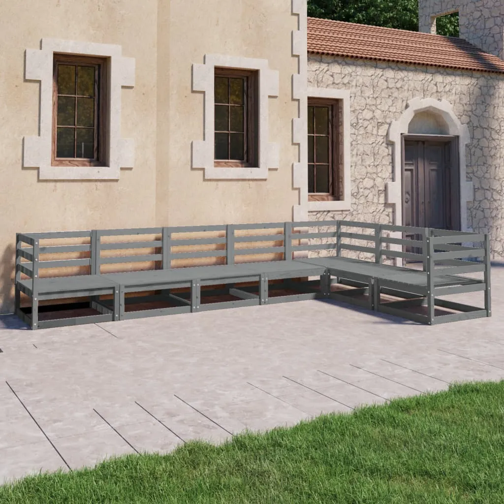 vidaXL Set Divani da Giardino 7 pz Grigi in Legno Massello di Pino