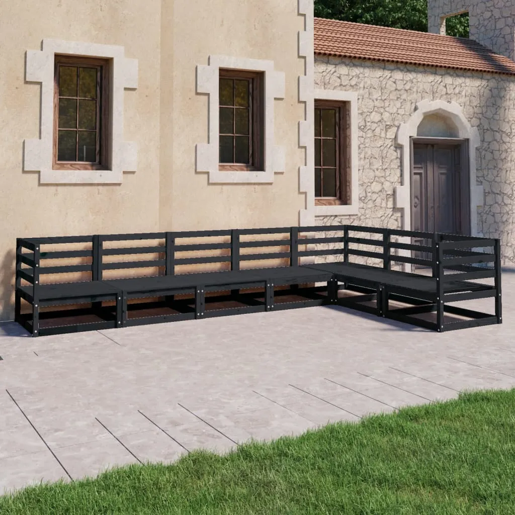 vidaXL Set Divani da Giardino 7 pz Nero in Legno Massello di Pino