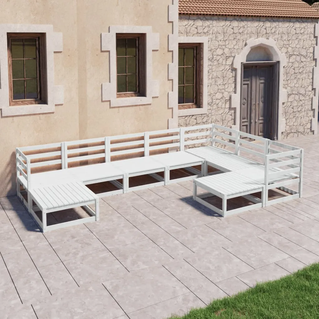 vidaXL Set Divani da Giardino 9 pz Bianchi in Legno Massello di Pino