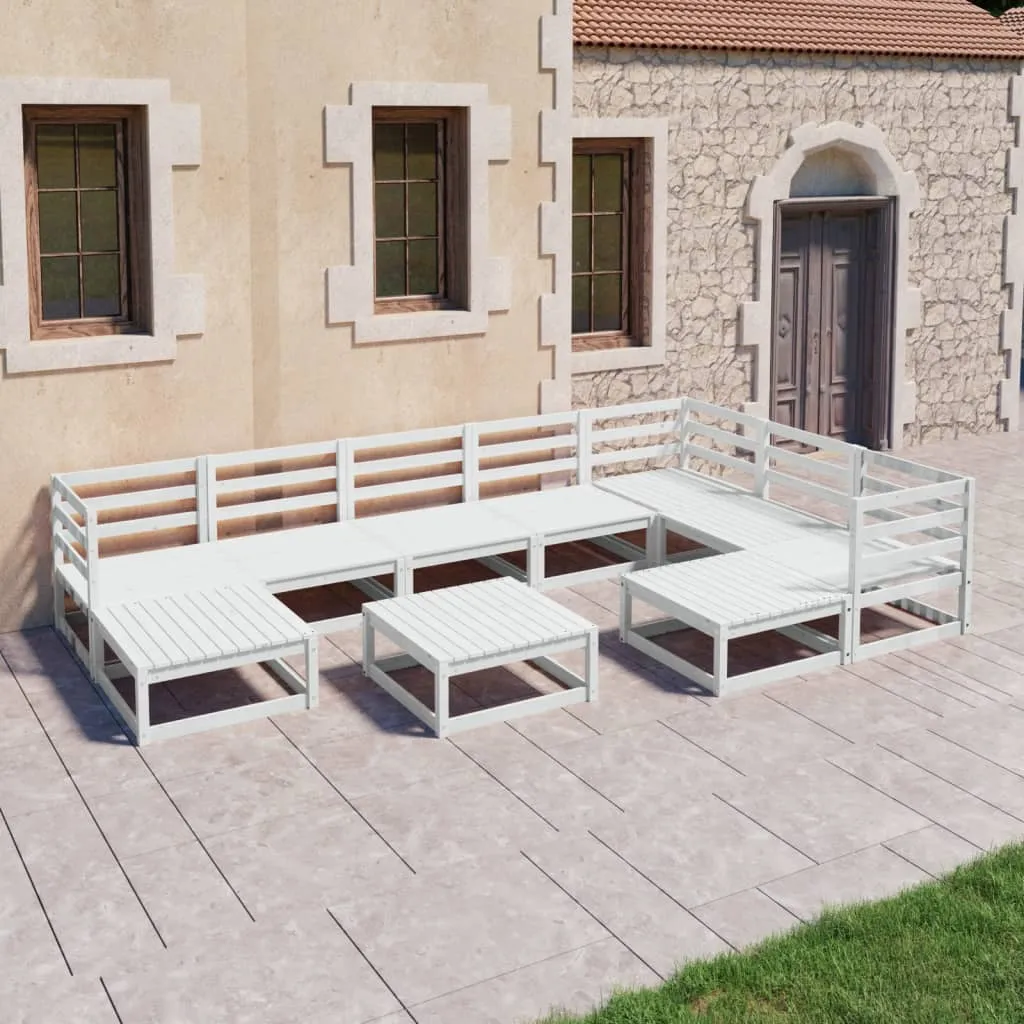 vidaXL Set Divani da Giardino 10 pz Bianchi in Legno Massello di Pino