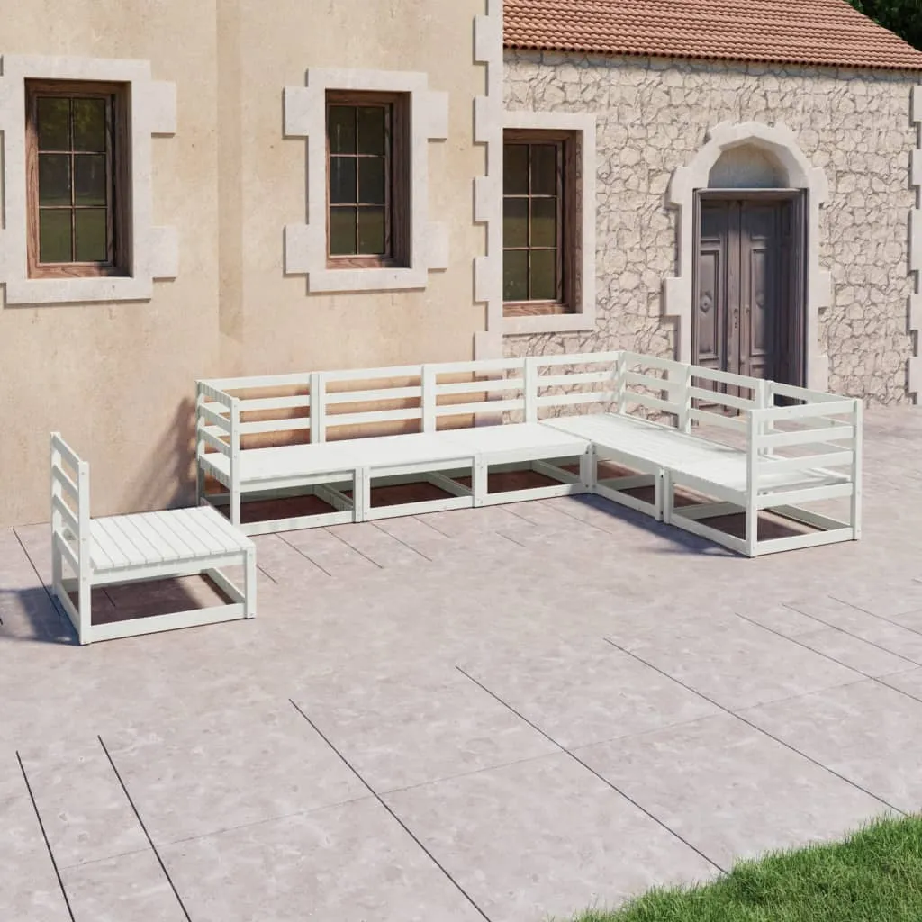 vidaXL Set Divani da Giardino 7 pz Bianchi in Legno Massello di Pino