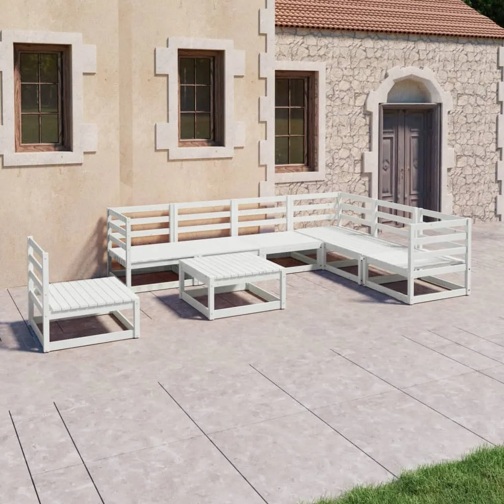 vidaXL Set Divani da Giardino 8 pz Bianchi in Legno Massello di Pino