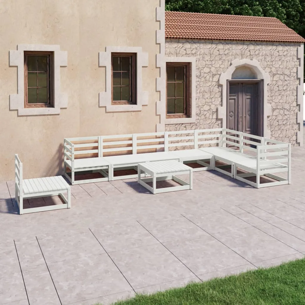 vidaXL Set Divani da Giardino 9 pz Bianchi in Legno Massello di Pino