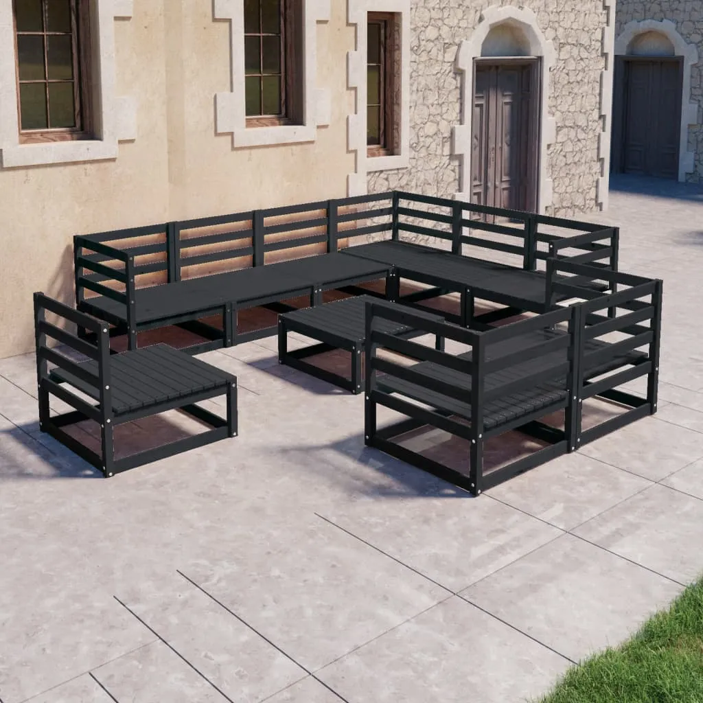 vidaXL Set Divani da Giardino 10 pz Nero in Legno Massello di Pino