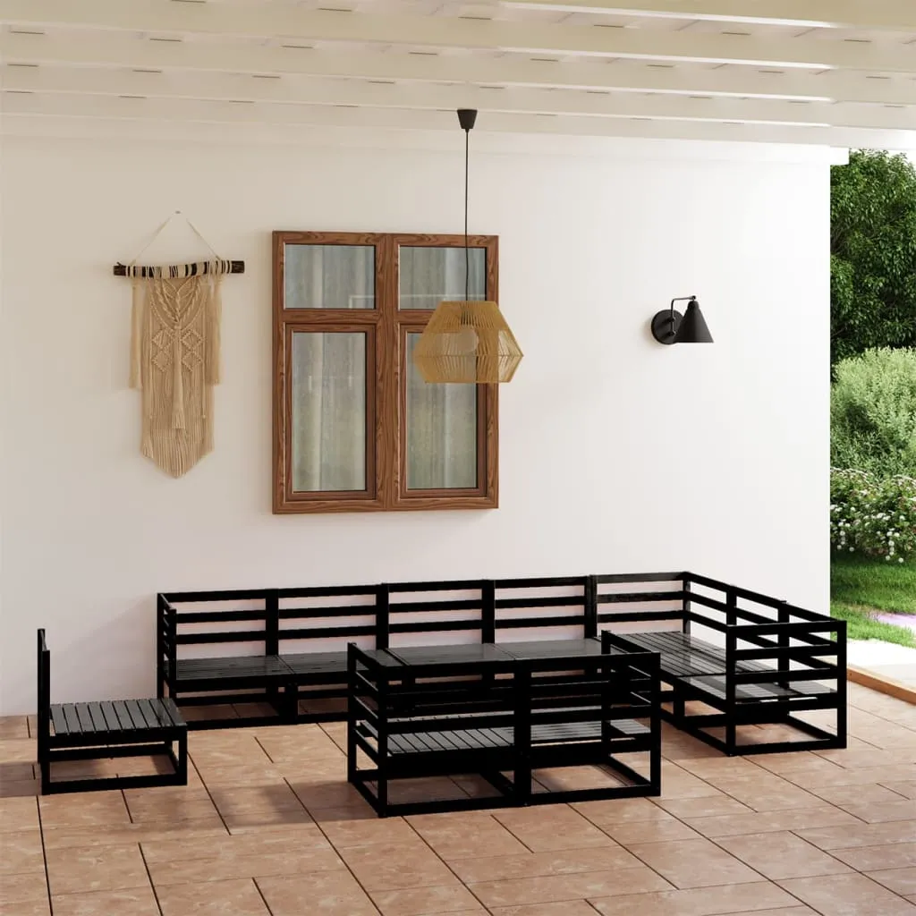 vidaXL Set Divani da Giardino 10 pz Nero in Legno Massello di Pino