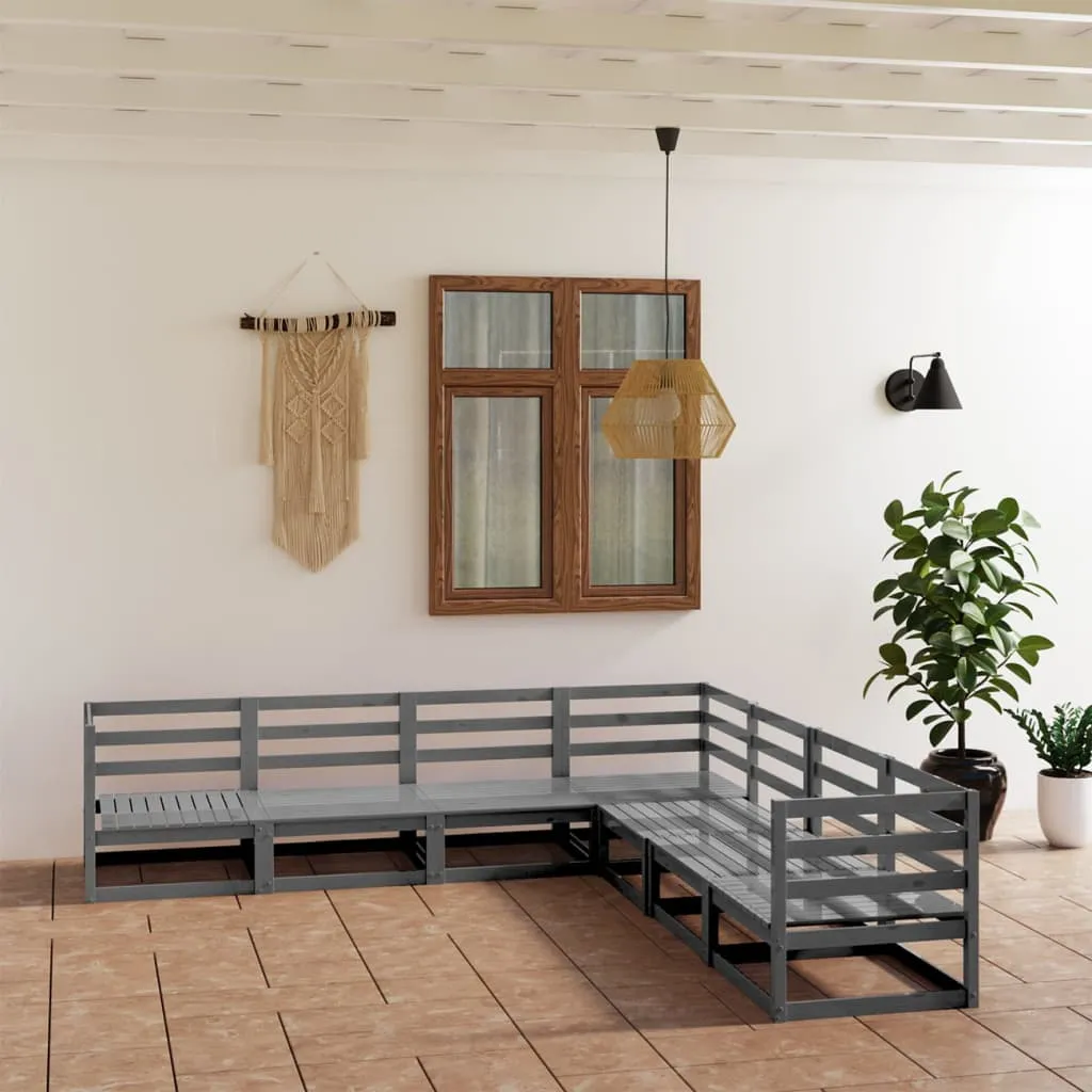 vidaXL Set Divani da Giardino 7 pz Grigi in Legno Massello di Pino