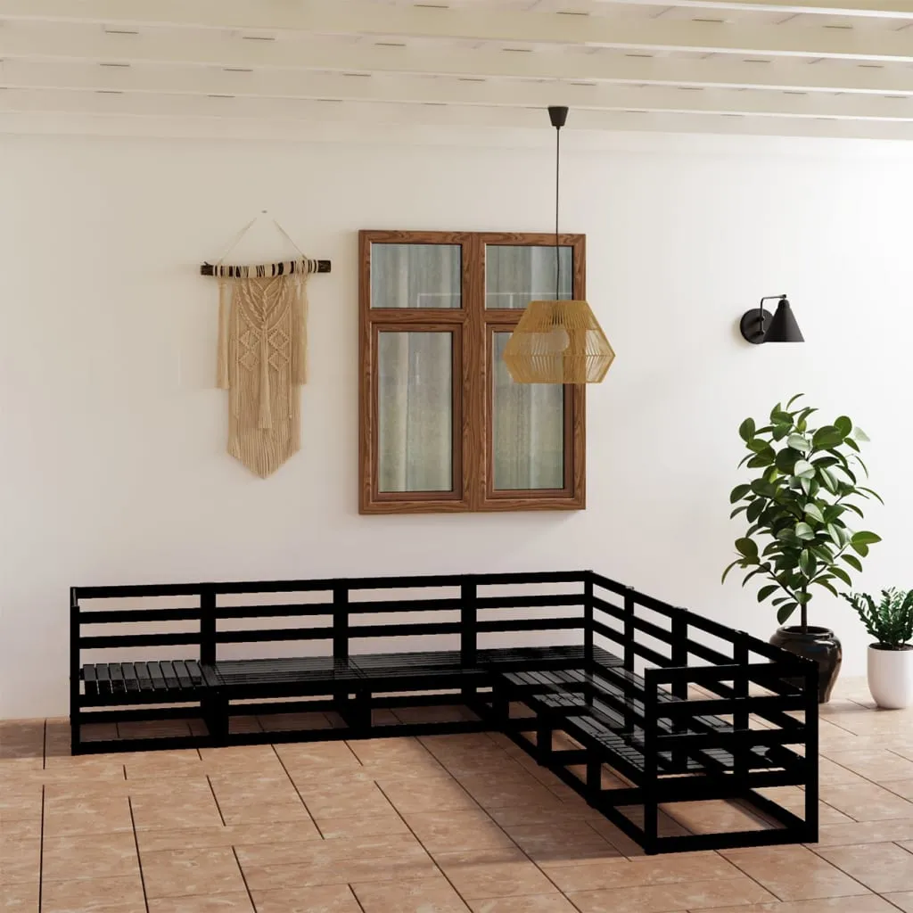 vidaXL Set Divani da Giardino 7 pz Nero in Legno Massello di Pino